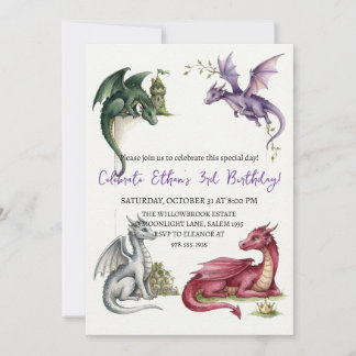 Watercolor dragon birthday invitation einladung