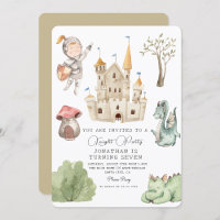 Watercolor Dragon Castle Boy Birthday