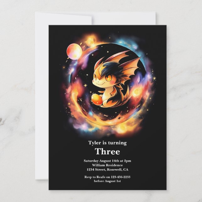 Watercolor Dragon Invitation Anniversaire (Devant)