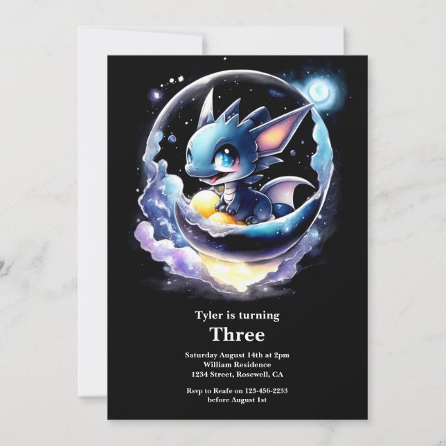 Watercolor Dragon Invitation Anniversaire (Devant)