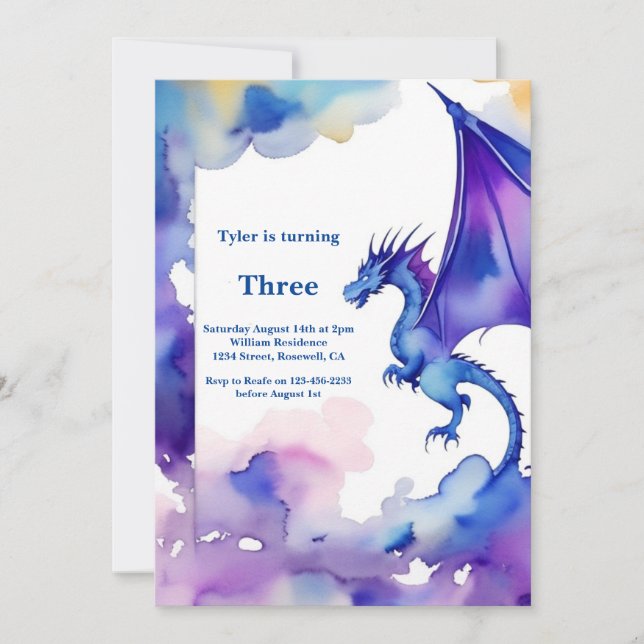 Watercolor Dragon Invitation Anniversaire (Devant)