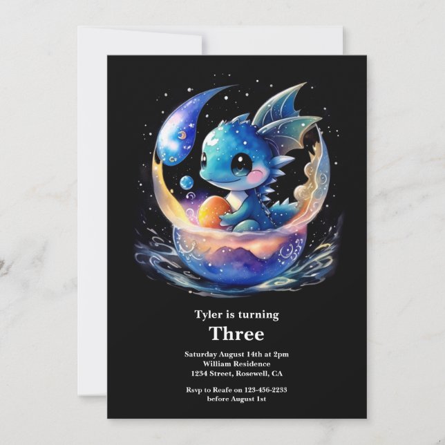 Watercolor Dragon Invitation Anniversaire (Devant)
