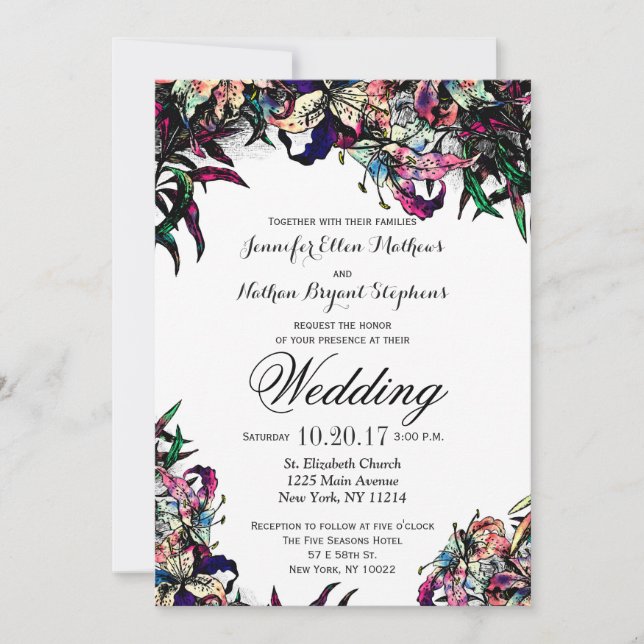 Watercolor Dragon Lys Wedding Invitations (Devant)