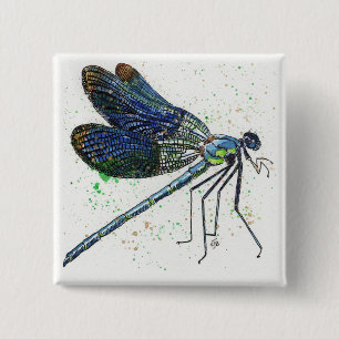 Watercolor Dragonfly Button
