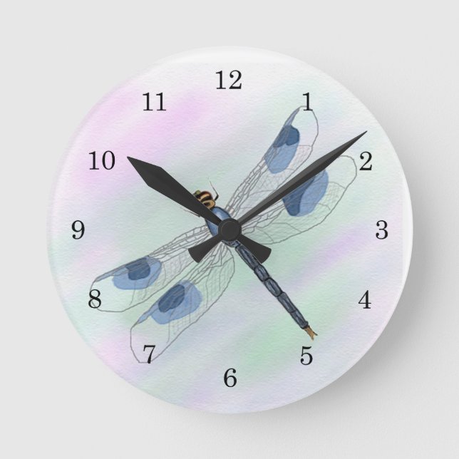 Watercolor Dragonfly Clock Runde Wanduhr (Vorderseite)