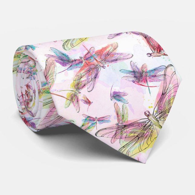 Watercolor Dragonfly Design Nacken Krawatte 2 (Gerollt)