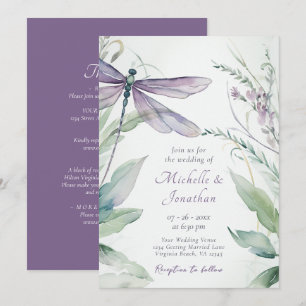 Watercolor Dragonfly Grüne auf einer Hochzeit Einladung