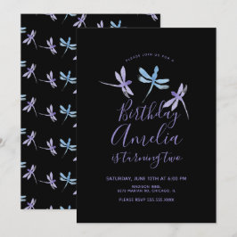 Watercolor Dragonfly Lila Black Birthday Party