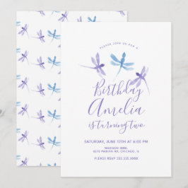 Watercolor Dragonfly Lila Blue Birthday Party