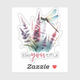 Watercolor Dragonfly Wildflower Aesthetic Aufkleber