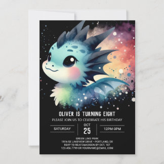 Watercolor Dreamy Dragon Birthday Einladung
