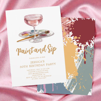 Watercolor Drink Paint and Sip 30. Geburtstagsfeie Einladung