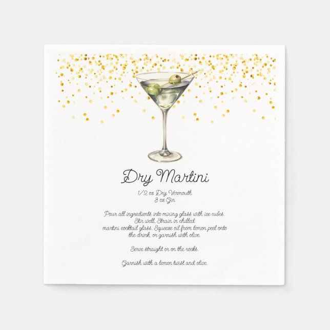 Watercolor Dry Martini Custom Cocktail Recipe Serviette (Vorderseite)
