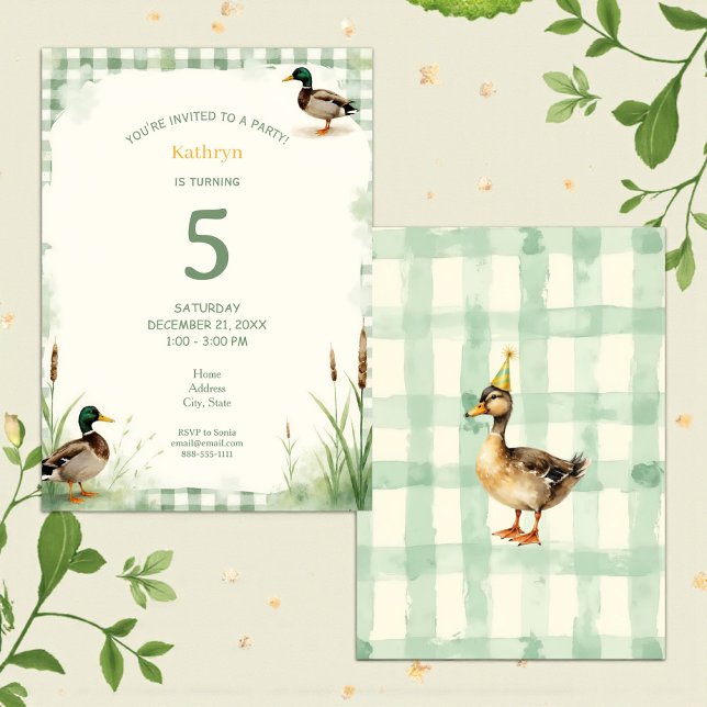 Watercolor Duck Teal, Yellow First Birthday Party Einladung (Von Creator hochgeladen)