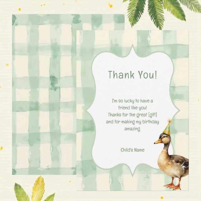 Watercolor Duck with Teal Birthday Party  Dankeskarte (Von Creator hochgeladen)