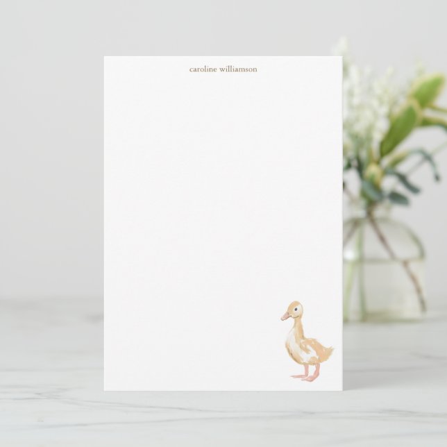 Watercolor Duckling Duck Personalized Stationery Mitteilungskarte (Stehend Vorderseite)