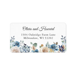 Watercolor Dusty Blue Rustic Boho Floral Address Adressaufkleber