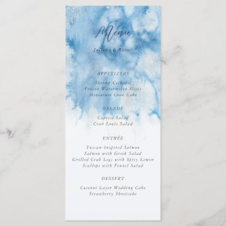 Watercolor Dusty Blue Winter Wedding Menu Menükarte