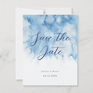 Watercolor Dusty Blue Winter Wedding Save The Date