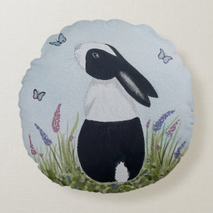 Watercolor Dutch Bunny Rabbit Rundes Kissen