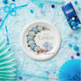 Watercolor Easter Hydrangea Wreath Cute Bunny Pappteller