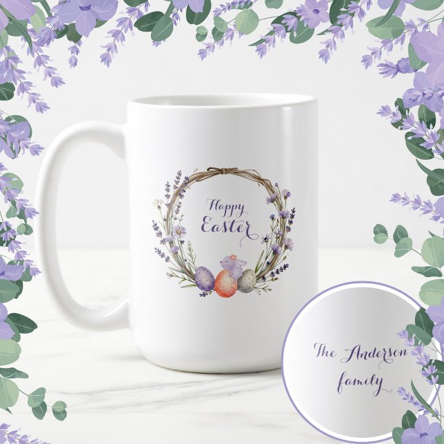 Watercolor Easter Lavender Wreath Eggs Cute Bunny Kaffeetasse (Von Creator hochgeladen)