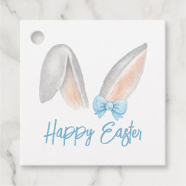 Watercolor Easter Rabbit Ears with Blue Bow Spring Geschenkanhänger