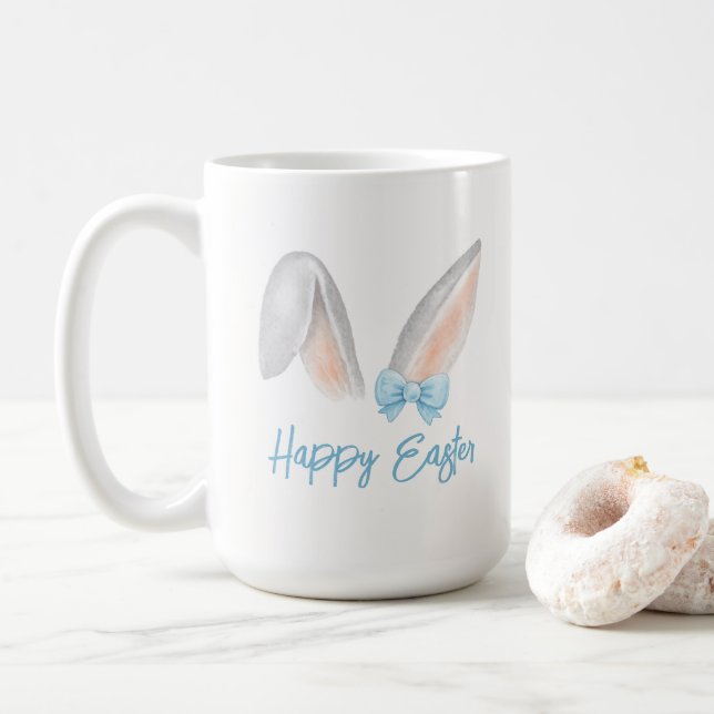 Watercolor Easter Rabbit Ears with Blue Bow Spring Kaffeetasse (Mit Donut)