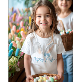 Watercolor Easter Rabbit Ears with Blue Bow Spring Kleinkind T-shirt