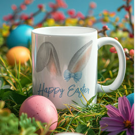 Watercolor Easter Rabbit Ears with Blue Bow Spring Milchtasse