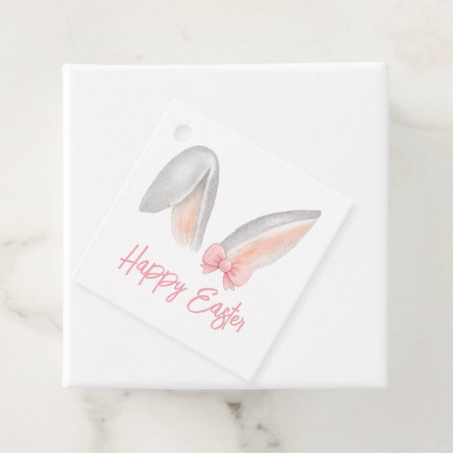 Watercolor Easter Rabbit Ears with Pink Bow Spring Geschenkanhänger (Beispiel)