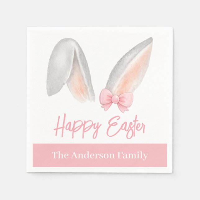 Watercolor Easter Rabbit Ears with Pink Bow Spring Serviette (Vorderseite)