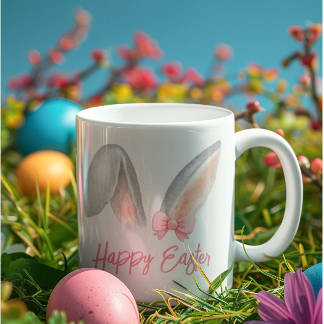 Watercolor Easter Rabbit Ears with Pink Bow Spring Tasse (Von Creator hochgeladen)
