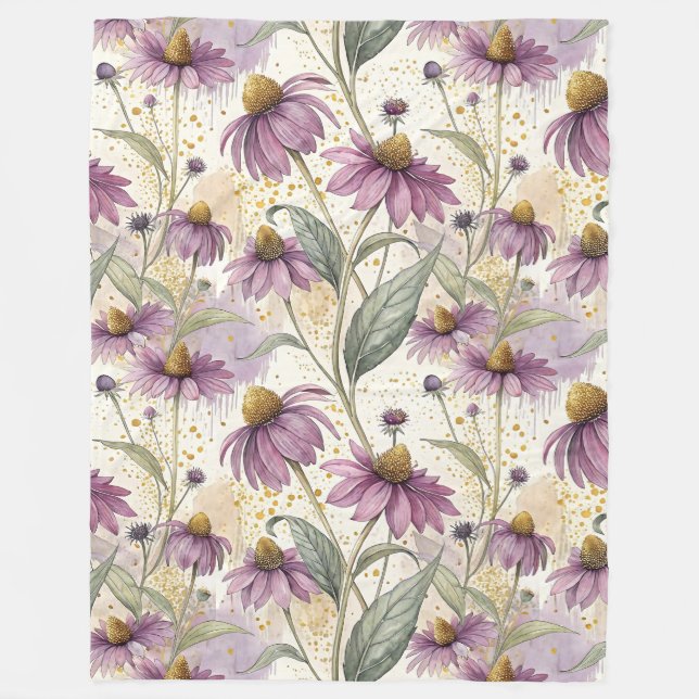 Watercolor Echinacea Purple & Gold Fleecedecke (Vorderseite)