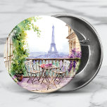 Watercolor Eifel Tower Paris French Cafe Button<br><div class="desc">Watercolor Eifel Tower Paris French Cafe Buttons features a watercolor french cafe seating area with Paris and the Eifel Tower in the background. Created by Evco Studio www.zazzle.com/store/evcostudio</div>