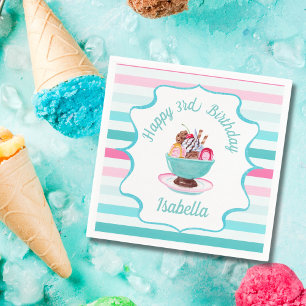 Watercolor-Eisbecher-Geburtstagsfeier Serviette