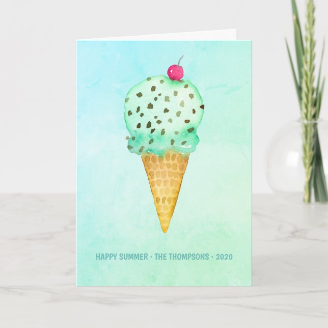 Watercolor Eiskrem Sommergruss Karte (Vorderseite)