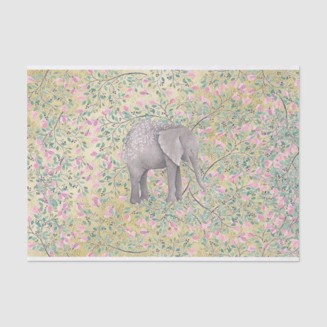 Watercolor-Elefant-Blumen-GoldGlitzer Seidenpapier (Vorderseite)