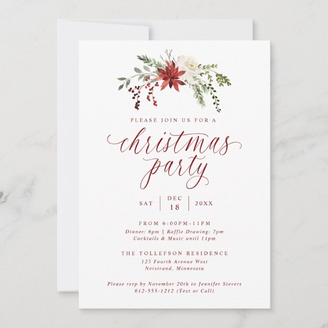 Watercolor Elegant Christmas Dinner Party Einladung (Vorderseite)