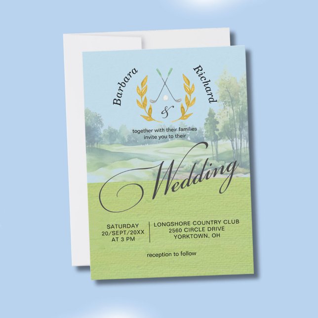 Watercolor Elegant Golf Wedding w/Details  Einladung (Von Creator hochgeladen)