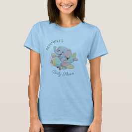 Watercolor Elephant Airplane Baby Shower T-Shirt