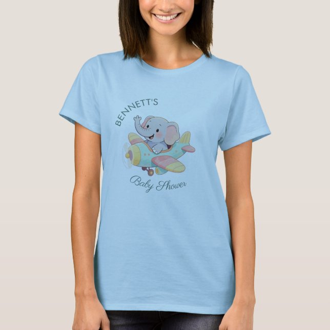 Watercolor Elephant Airplane Baby Shower T-Shirt (Vorderseite)