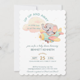 Watercolor Elephant Airplane Boy Invitation