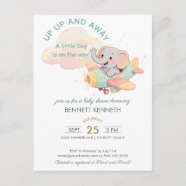 Watercolor Elephant Airplane Boy Invitation