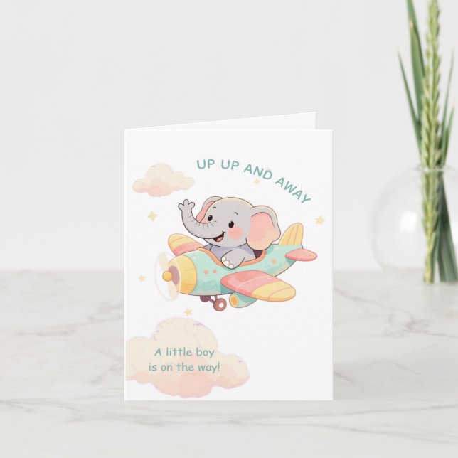 Watercolor Elephant Airplane Boy Invitation (Devant)