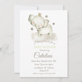 Watercolor Elephant Baby Shower Invitation