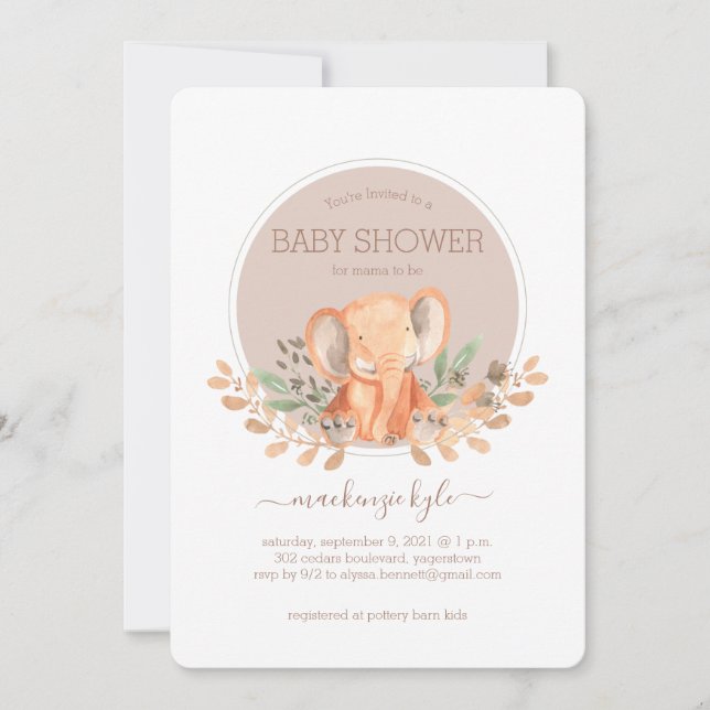 Watercolor Elephant Boho Safari Baby Shower Einladung (Vorderseite)