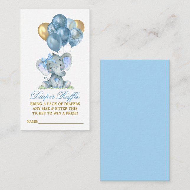 Watercolor Elephant Bow Diaper Raffle Balloons Begleitkarte (Vorne/Hinten)