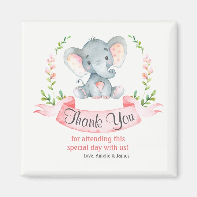 Watercolor Elephant Girl Danke Magnet (Vorne)