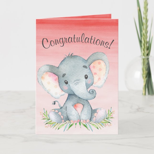 Watercolor Elephant Girl Herzlichen Glückwunsch Karte (Vorderseite)